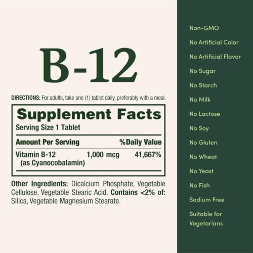 Nature's Bounty, Vitamin B-12, 1000 mcg, (100 Tablets) Price in Bangladesh
