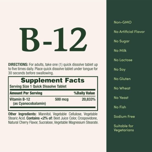 Nature’s Bounty Vitamin B12 500 mcg (100 Tablet) price in Dhaka