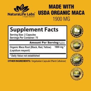 NaturaLife Labs Organic Maca 1900 mg Capsule Supplement facts