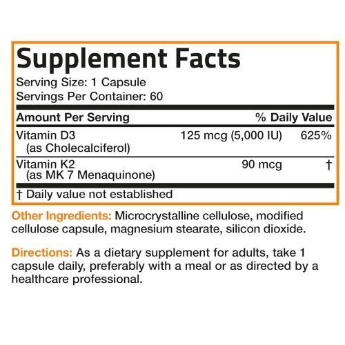 Bronson Vitamin K2 Plus D3 Capsules supplement facts