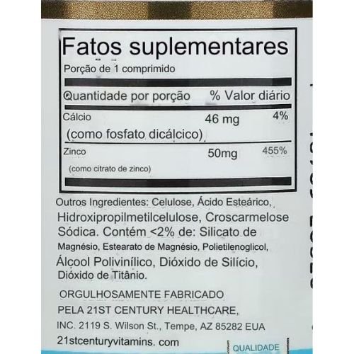 21St Century Zinc Citrate 50 Mg Tablets Supplement facts
