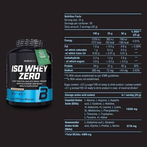 BioTech ISO Whey Zero supplement facts
