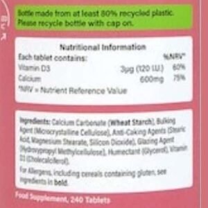 Holland & Barrett's Calcium and Vitamin D3 Tablets supplement facts
