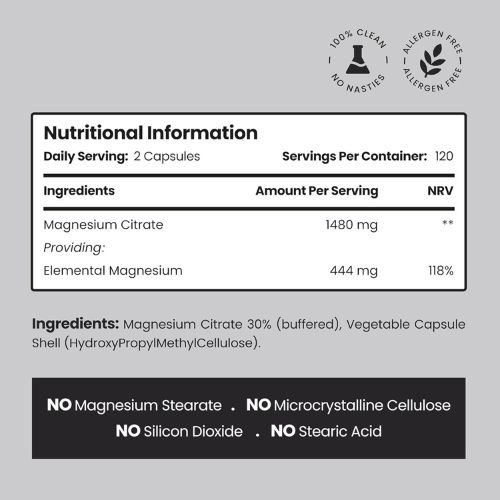Vitabright Magnesium Citrate 1480mg Capsule supplement Facts