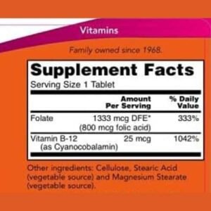 NOW Foods Folic Acid 800 mcg Tablets Supplement facts