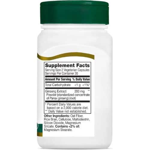 21st Century Ginseng Extract Supplement Facts