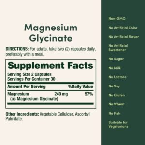 Nature's Bounty Magnesium Glycinate 240mg Capsules nutrition facts