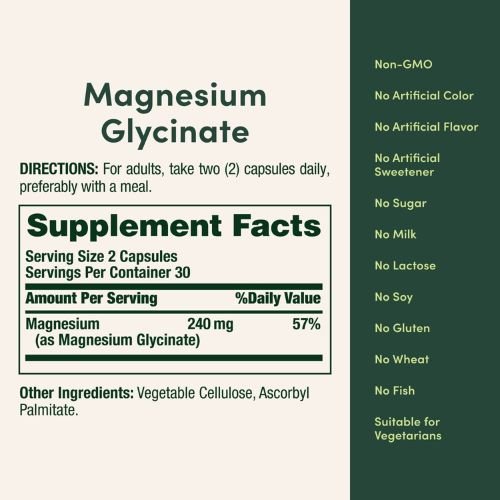 Nature's Bounty Magnesium Glycinate 240mg Capsules nutrition facts