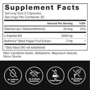 Force Factor L-Arginine 3000 mg Capsule Supplement Facts