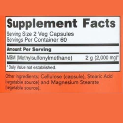 NOW Foods MSM 1000 mg supplement facts