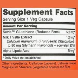 NOW Glutathione 500 mg Capsule Supplement Facts