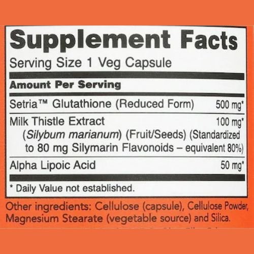 NOW Glutathione 500 mg Capsule Supplement Facts