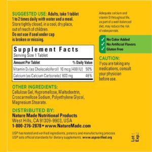 Nature Made Calcium 600 mg Tablets supplement facts