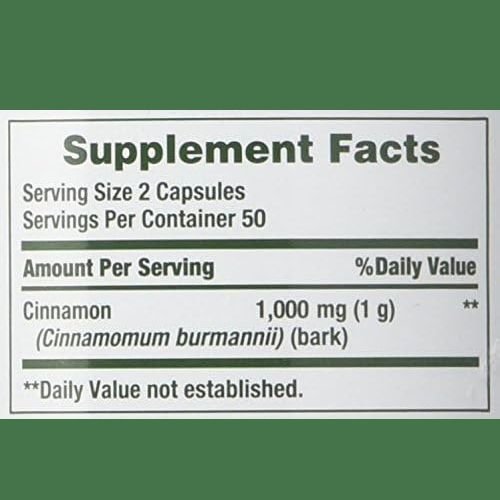 Nature's Bounty Cinnamon 1000mg Capsule supplement facts