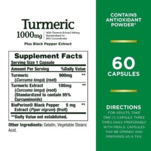 Nature's Bounty Turmeric 1000 mg Capsules Supplement Facts