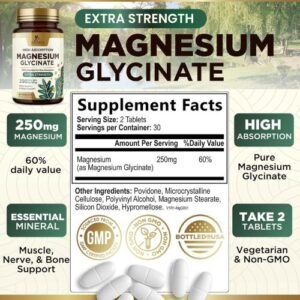 Nature's Nutrition Magnesium Glycinate 250mg supplement facts