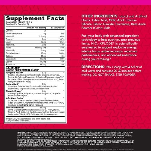 No xplode Pre workout supplement facts