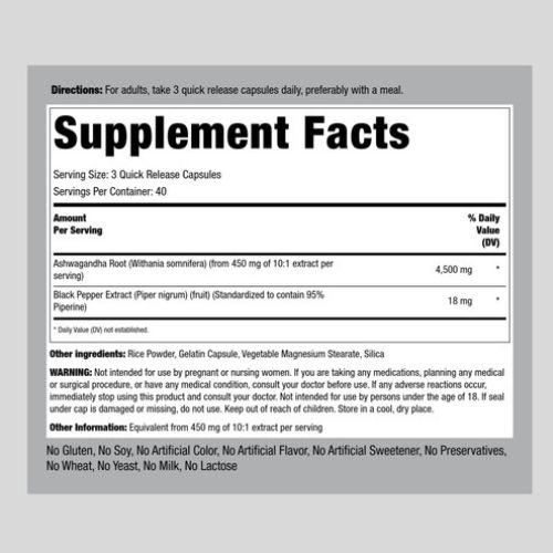 Piping Rock Ashwagandha 4500 Mg (120 Capsules)