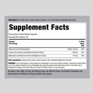 Piping Rock Calcium and Magnesium Citrate Supplement Facts