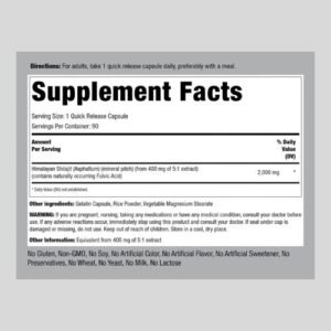 Piping Rock Shilajit Supplement Facts