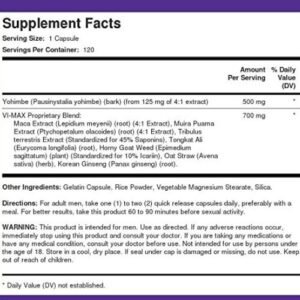 Piping Rock Vi-Max Male 120 Capsules nutrition facts