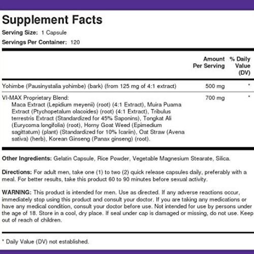 Piping Rock Vi-Max Male 120 Capsules nutrition facts