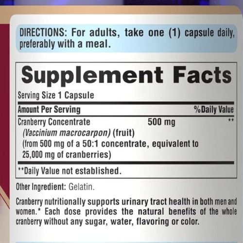 Puritan's Pride Cranberry 500mg Supplement Facts