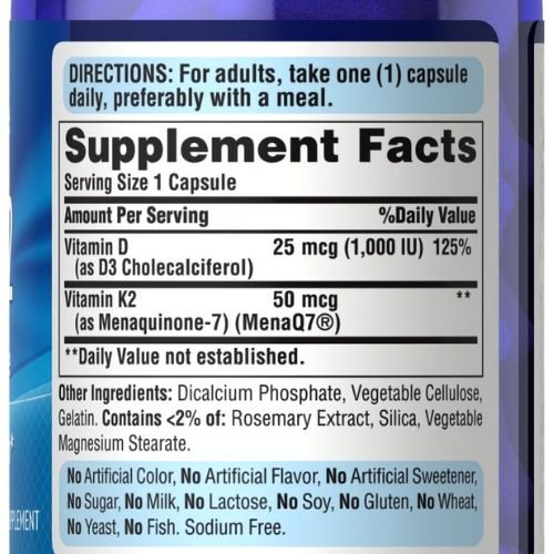 Puritans Pride D3 and K2 Capsules