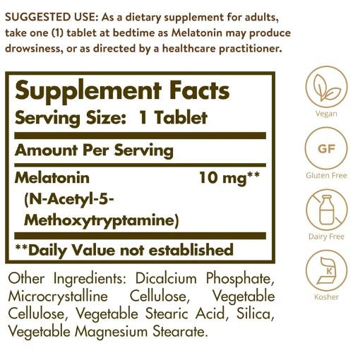 Solgar Melatonin 10 mg Tablet supplement facts
