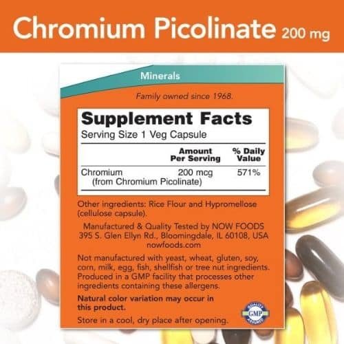 Now Chromium Picolinate 250 Mcg Capsules Supplement facts