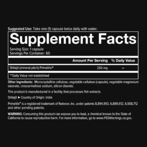Youtheory Men Shilajit capsule Supplement Facts