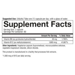 Youtheory Vitamin B12 B6 Capsules supplement facts