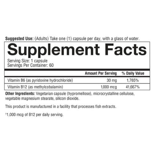 Youtheory Vitamin B12 B6 Capsules supplement facts