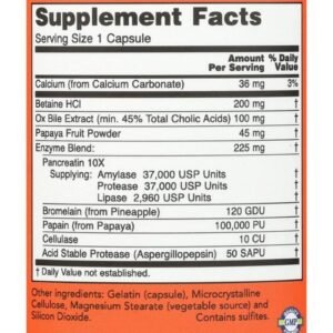 now super enzyme nutrition facts