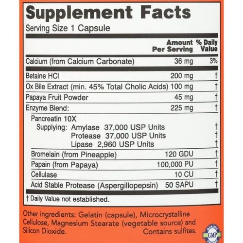 now super enzyme nutrition facts