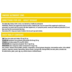 swisse zinc+ 60 tablets supplement facts