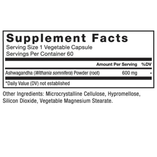  Force Factor Ashwagandha 600 mg (60 Capsules Supplement Facts