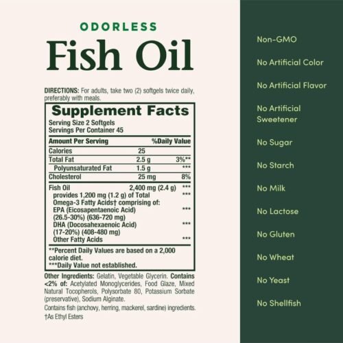 Nature's Bounty Odorless Fish Oil, 1200mg Omega-3(90 Softgels) price in Bangladesh