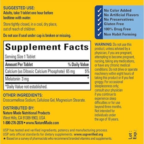 Nature Made Melatonin 3mg Sleep Aids for Adults(120 Tablets)