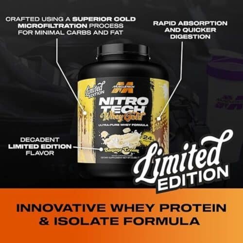 MuscleTech Whey Protein Powder (Banana Cream, 5LB) - Nitro-Tech Whey Protein Isolate Smoothie Mix for Lean Muscle & Fast Recovery - 24g of Whey Gold Protein for Women & Men - Gluten-Free price in Dhaka