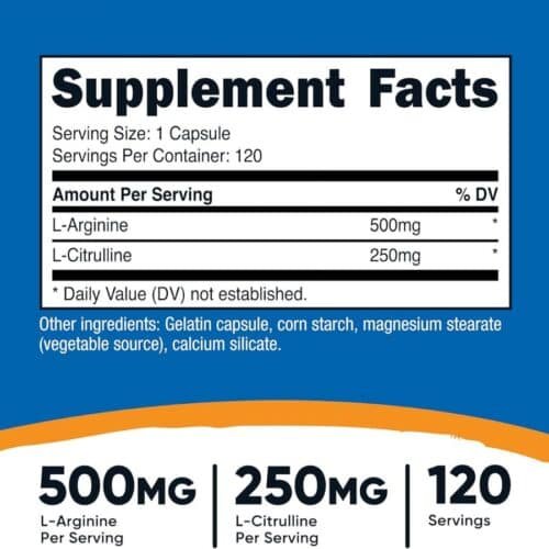 Nutricost L-Arginine L-Citrulline Complex 750mg (120 Capsules)