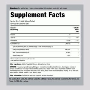 PipingRock Omega-3 Fish Oil Lemon Flavor 1000 mg 240 Softgels price in Bangladesh