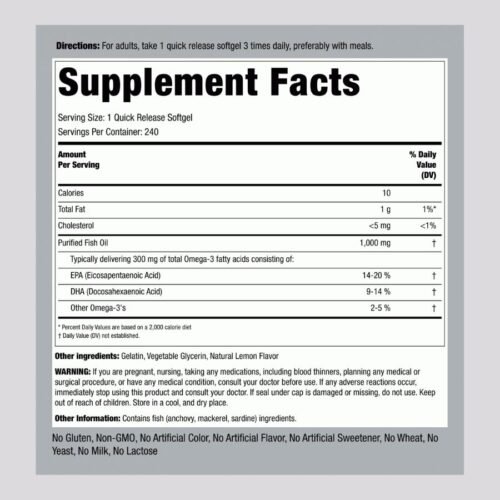 PipingRock Omega-3 Fish Oil Lemon Flavor 1000 mg 240 Softgels price in Bangladesh