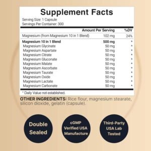 NatureBell Magnesium Complex 500mg | 10-in-1 Magnesium Glycinate, Citrate, Malate & More | 300 Capsules Price in Bangladesh